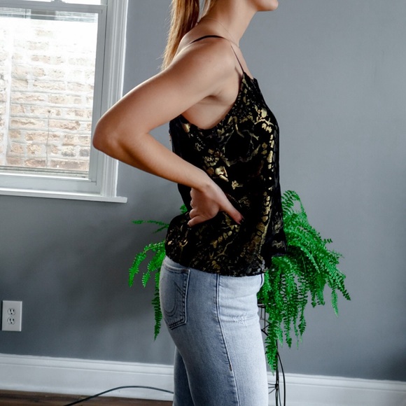 Alice + Olivia Parker Velvet Cami in Black & Gold - Picture 4 of 5